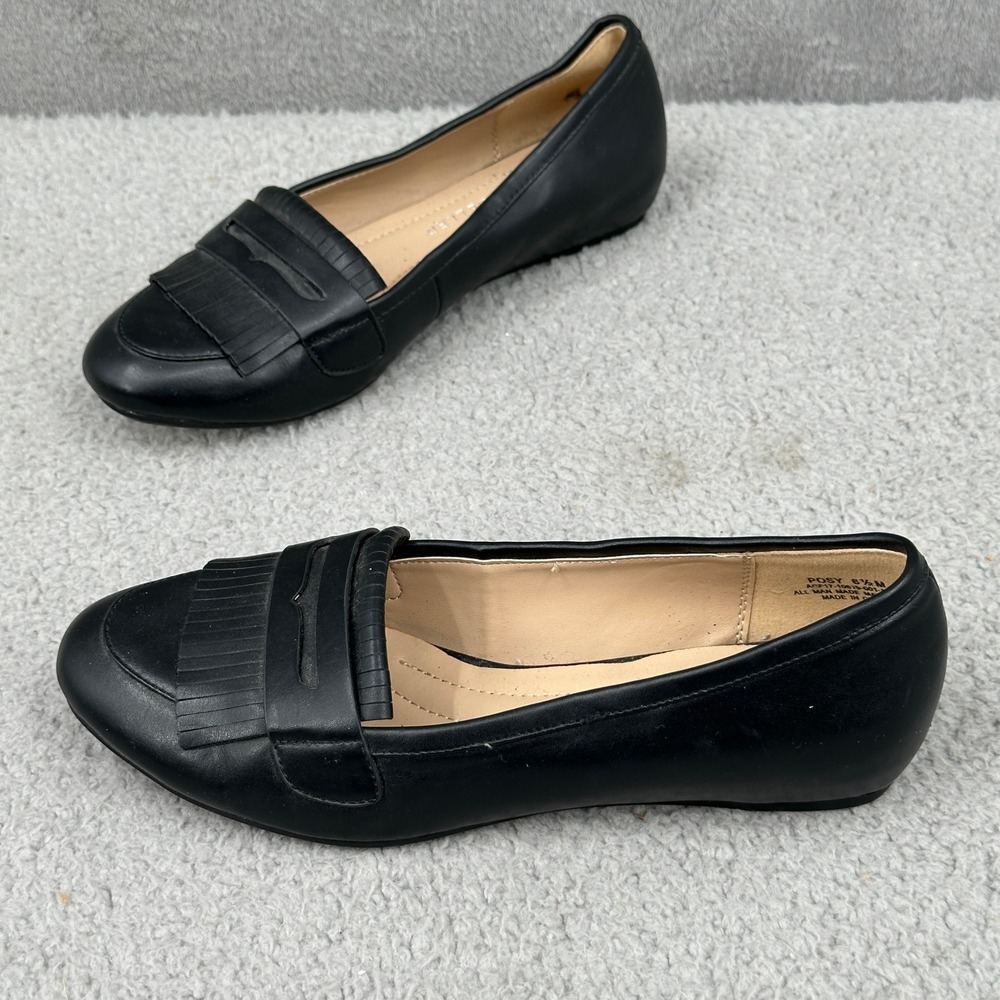 Andrew Geller Posy Black Loafer Flats Size 6.5M Fringe Slip-On Comfort Shoes